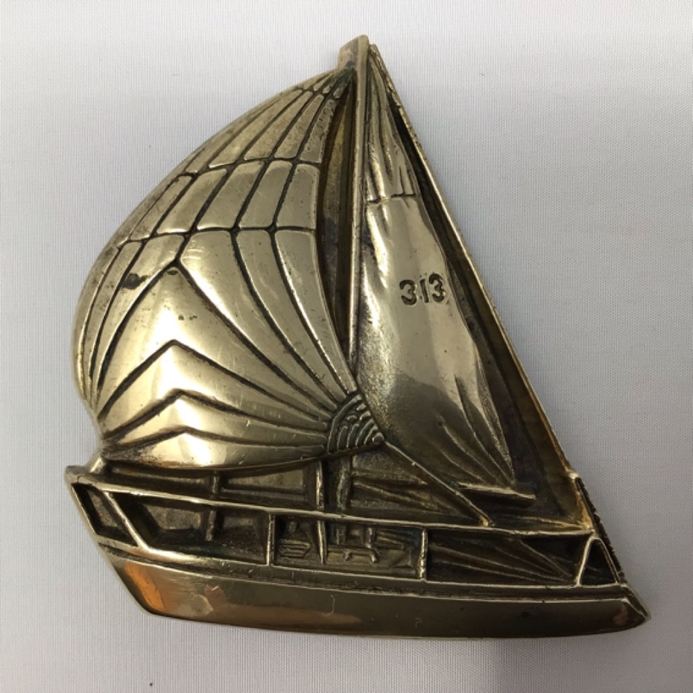 Baron 1970’s 3D Brass Sailboat/Yacht belt buckle.